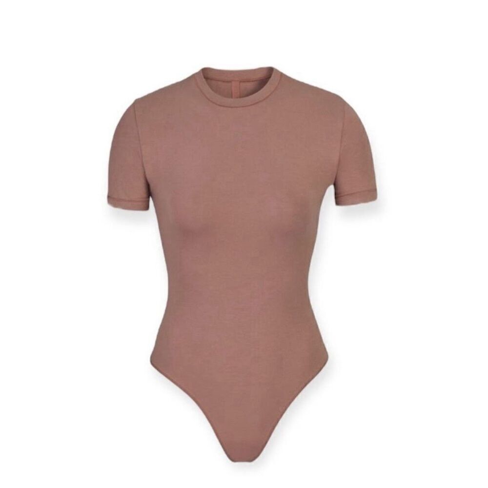 New SKIMS Rose Clay Stretch Cotton Jersey T-shirt Bodysuit Thong Size 4x